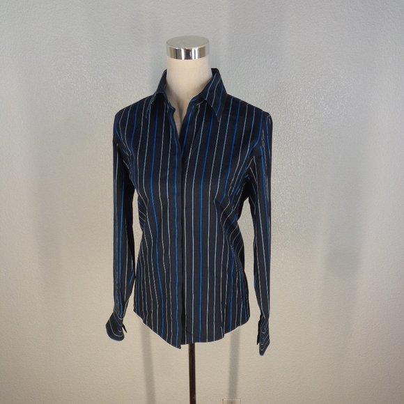 Talbots Wrinkle Resist Womens Long Sleeve Button Up Shirt Blue Stripe Size 10 - Picture 3 of 5